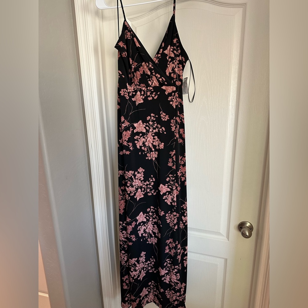 Black maxi dress with pink floral